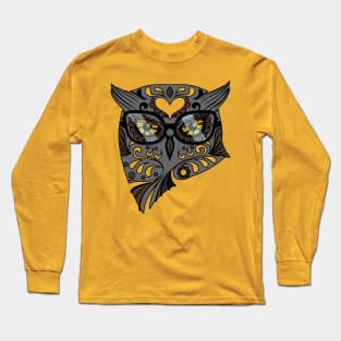 Owl With Hipster Glasses Long Sleeve T-Shirt